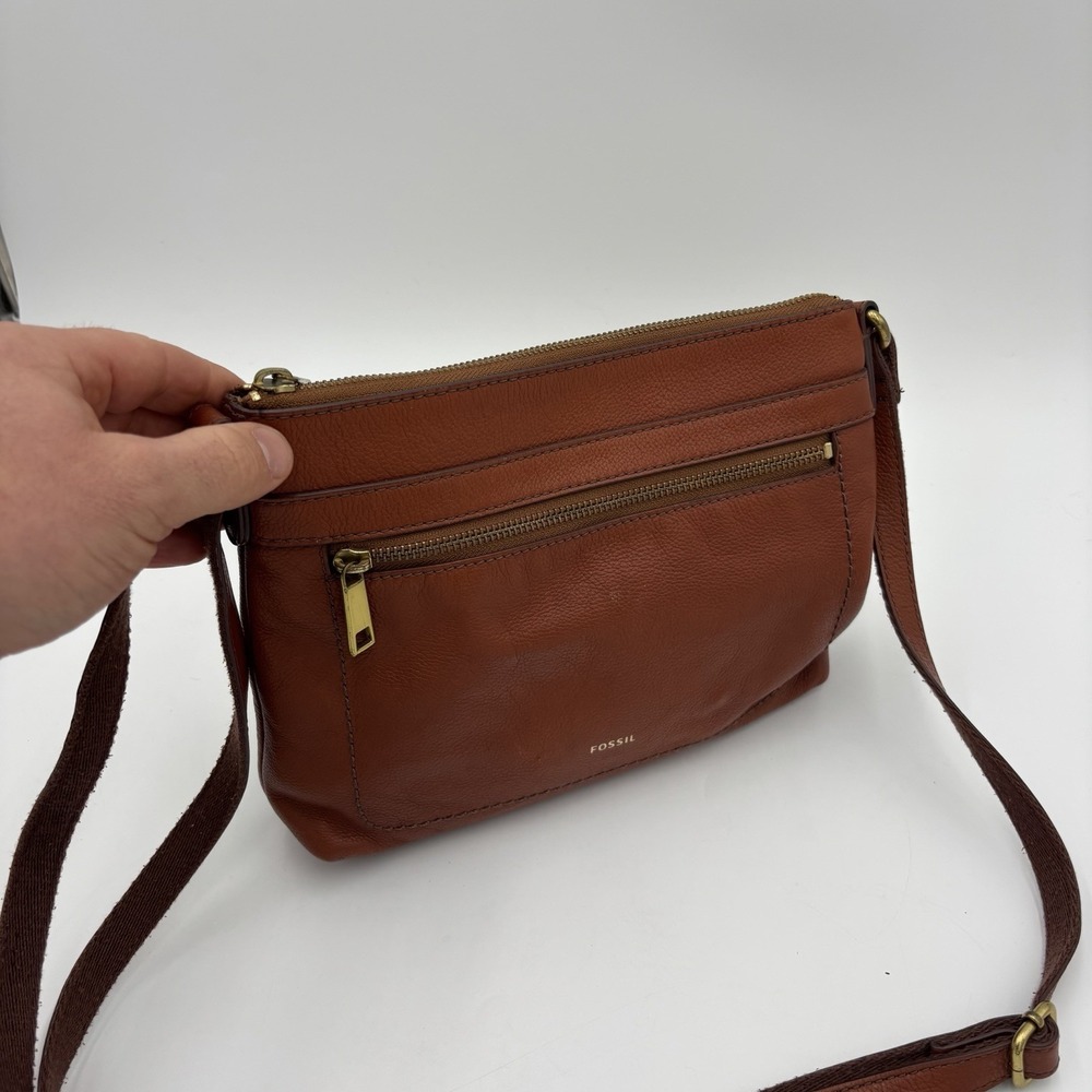 Fossil Brown Leather Crossbody Purse Shoulder Bag Minimalist Pebbled Medium - Picture 6 of 15